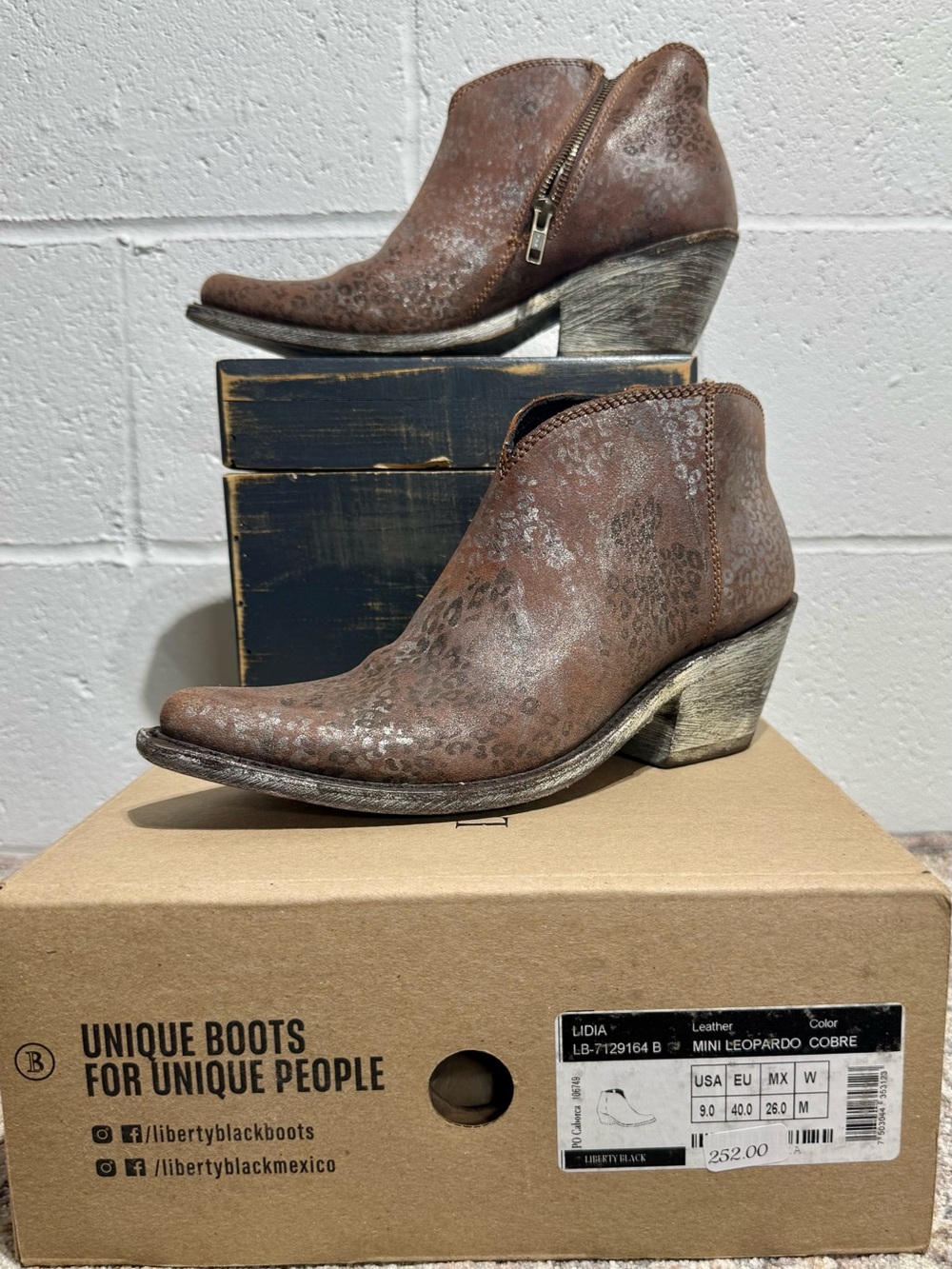 LIBERTY Black Brown Cobre Mini Leopard Heeled Ankle Boots